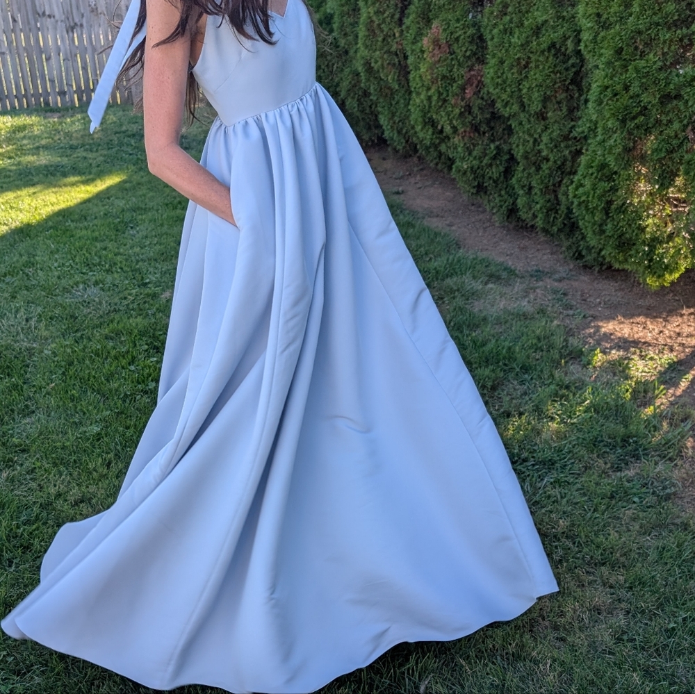 Sachin + Babi Pale Blue A-Line Bridal Gown with Tie Straps